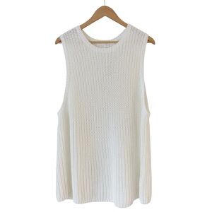 Old Navy Sleeveless Open Stitch Sweater XXL Tall White Crewneck Cotton Knit